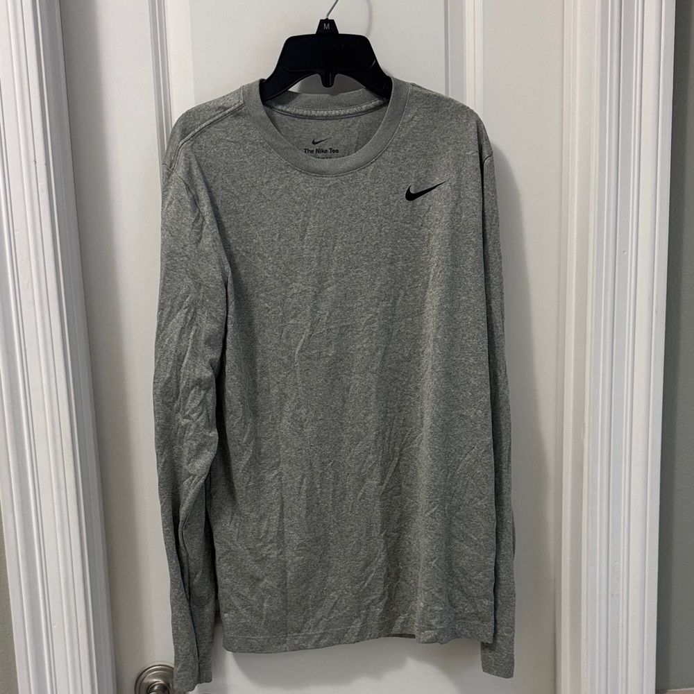 Nike Gray Long Sleeve Crew with Black Swoosh Logo
